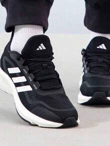 Adidas 阿迪達斯男鞋一年四季可穿運動鞋男士跑步鞋新款厚網輕便避震休閒鞋 - 黑與白 - 查看 1