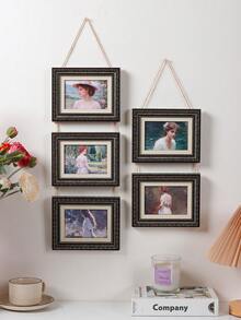 Vintage European Style Hanging Rope Photo Frame Set, Home Decor Atmosphere Photo Wall Frame, Can Decorate 5-Inch Photos, Suitable For Bedroom And Living Room Wall Hanging - Multicolor - View 6