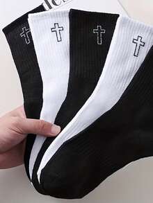 1/5 Pairs Men's Women's Knitted Mid-Calf Socks Black White Warm Socks Long Socks Casual Socks Sports Socks Fashionable Suitable For Autumn/Winter Daily Wear - Multicolor - View 6