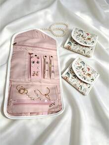 3D Butterfly & Floral Print Travel Jewelry Organizer Bag, Multi-Compartment Zippered Portable Flap Pouch For Necklaces, Earrings, Rings And Accessories, Suitable For Business Trips, Travel And Home - Multicolor - View 13
