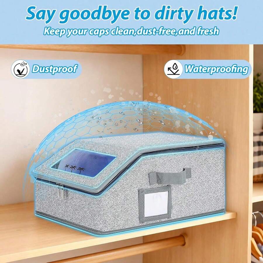 Sturdy Baseball Cap Storage Box, Holds 24 Hats, Transparent Hat Organizer, Suitable For Closet And Bedroom, Large Hat Box With Cardboard Lining - Multicolor - View 1