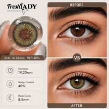 FRESH LADY 1 Pair Colored Contact Lenses, Green Eyes Cosmetic Lenses, Pupil Eye Makeup Contacts Lens, All Day Wear For Daily Use, Dating, Work, Yearly Or 6-Month Use, 14.2mm - Green - View 6