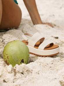Platform Sandals For Women, Classy Summer Beach Water Sandals, Open Toe Comfortable & Lightweight, Casual Vacation Essentials Party Going Out Shoes - 白色/棕色 - 查看 2