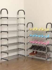 Organizador de zapateros de 4/5//8 Niveles , Rack de Acero Inoxidable - Organizador de Zapatos Simple y Fácil de Montar - Mueble Organizador de Ropa con Correas - Estante para Zapatos con Racks para Ropa y Sombreros - El Solución Definitiva para la Organización de Ropa y Zapatos - Negro - Ver 2
