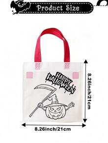 60/48/24/12pcs Halloween DIY Gift Bags, Graffiti Tote Bags, Various Pumpkin Graffiti Tote Bags, Witch Graffiti Tote Bags, With Colorful Handles, Atmosphere Creating Supplies, Holiday Photo Props, Suitable For Halloween Group Activities, Party Gift Packaging Bags - View 10