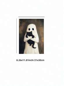 1pc Frameless Cute Ghost & Cat Halloween Wall Art Poster Print Black Cat Lover Gift For Apartment Living Room Bedroom Dorm Party Decor, Room Decor, Prints For Wall - Frameless - View 14