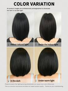 7JHH WIGS 女款自然黑色短波波瀏海假髮 12英吋直髮合成纖維假髮,免膠水耐熱纖維,逼真輕量,適合日常與派對穿戴 - 黑色 - 查看 8