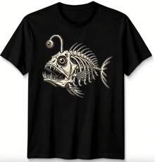 Bone Fish Weird Skeleton Unisex Tshirt Whiteblack Graphic Tee Gildan 5 - 黑色 - 查看 1