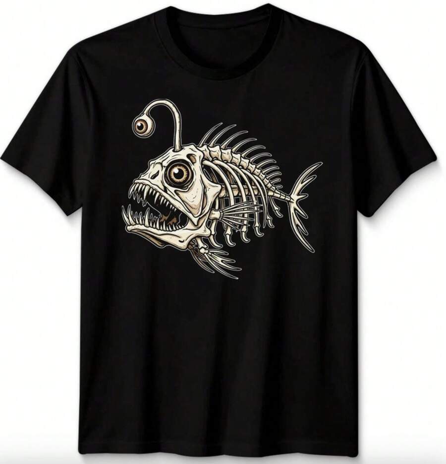 Bone Fish Weird Skeleton Unisex Tshirt Whiteblack Graphic Tee Gildan 5 - 黑色 - 查看 1