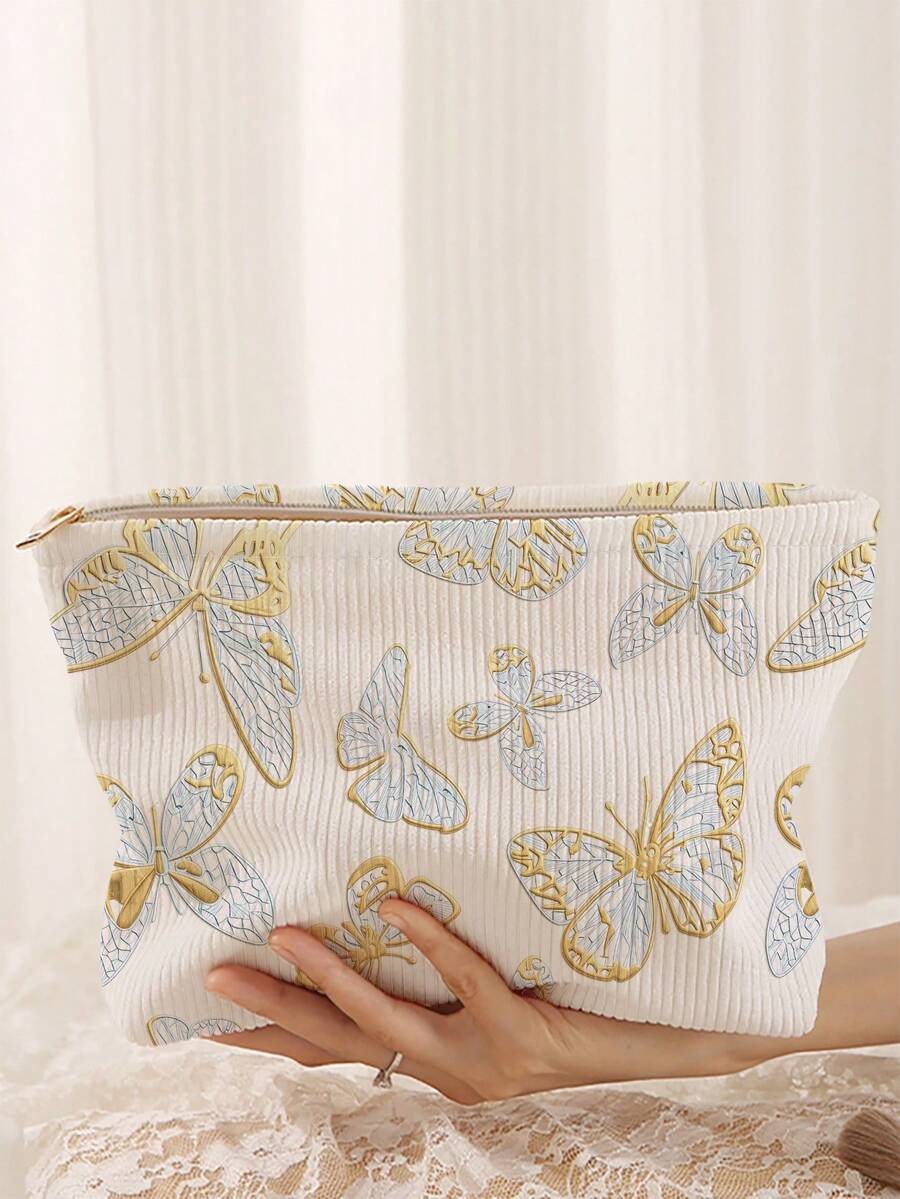 1pc Portable Cosmetic Storage Bag Butterfly Pattern Double-Sided Print Travel Zipper Makeup Bag Multi-Functional Toiletries Organizer - Multicolor - View 1