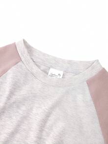 Mädchen Sommer Kurzarm T-Shirt, figurbetontes T-Shirt, Baumwoll-Strickstoff, modischer Streetstyle, süß, süße Cartoon-Donut-Getränk-Drucke - Hautpuder - Übersicht 5