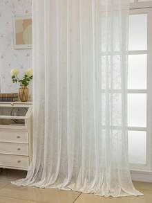 1pc Summer Linen Breathable Curtain, Solid Color Minimalist Versatile Living Room Sheer Curtain, Bedroom Privacy Curtain - White - View 5