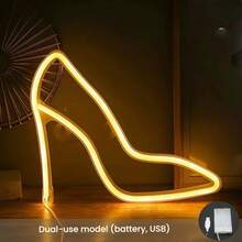 1pc Valentine's Day Gift, Pink High Heel Neon Light Sign, Light Up Your Romantic Night, USB Or Battery Powered, LED Commercial Sign, Suitable For Store, Shoe Shop, Room, Club, Party Decoration - White - View 13