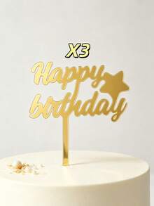 3件組金色鏡面壓克力生日蛋糕插牌，附星星裝飾，優雅草寫字母插棒，亮面閃耀裝飾，適用所有年齡生日派對與特殊場合 - D - 查看 8