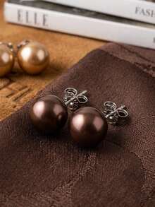 Women Stud Earrings - Coffee - View 2
