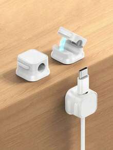10/5pcs Rotatable Magnetic Cable Organizer, Anti-Slip Cable Holder, Desktop Charging Cable Clip, Practical Home Cable Management Tool, Multi-Function Hook, Desktop Storage, Home Office Decor, Fashionable Storage, Compact Design, Anti-Slip Handle, Desktop - White - View 4