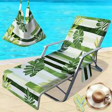 1pc Tropical Leaf Pattern Microfiber Beach Chair Cover With Pocket, Lightweight And Breathable, Ideal For Travel And Beach Vacation, Poolside Essential | Summer Style Cover | Portable Beach Cover, Beach Towel - Multicolor - View 1