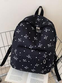 1 Large Capacity Nylon Schoolbag For Students, Simple Solid Color Backpack For College Students, Ladies Nylon Backpack, Girl Travel Backpack - Black - View 3