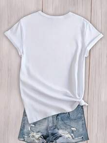 1974 Letter Print Crew Neck T-Shirt, Short Sleeve Sport Jersey, Modern And Comfortable Women's Activewear. CCYG - 紅色 - 查看 11