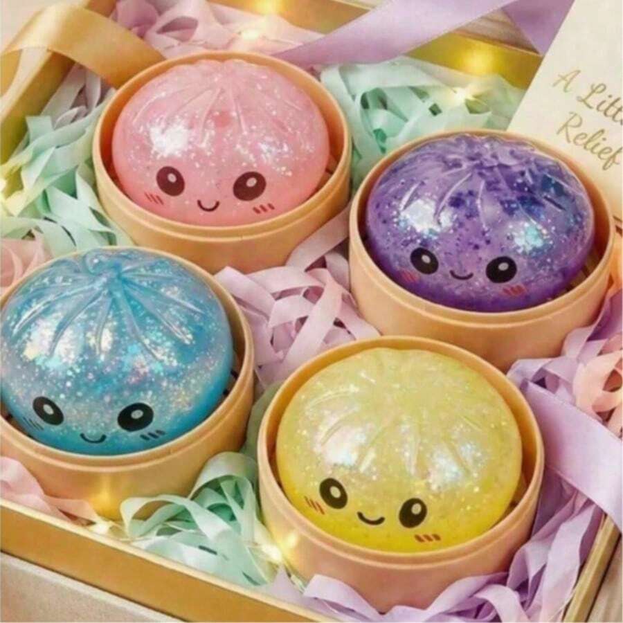 1 pièce (couleur aléatoire) Brioche réaliste, faveur de fête, dumpling pailleté coloré, balle anti-stress souple, jouet sensoriel, balle de pâte à presser lentement, brioche sans vapeur, décoration de bureau élastique, remplissage de sac cadeau, cadeau d'anniversaire, fournitures de fête, diverses couleurs et styles - Multicolore - Voir 1