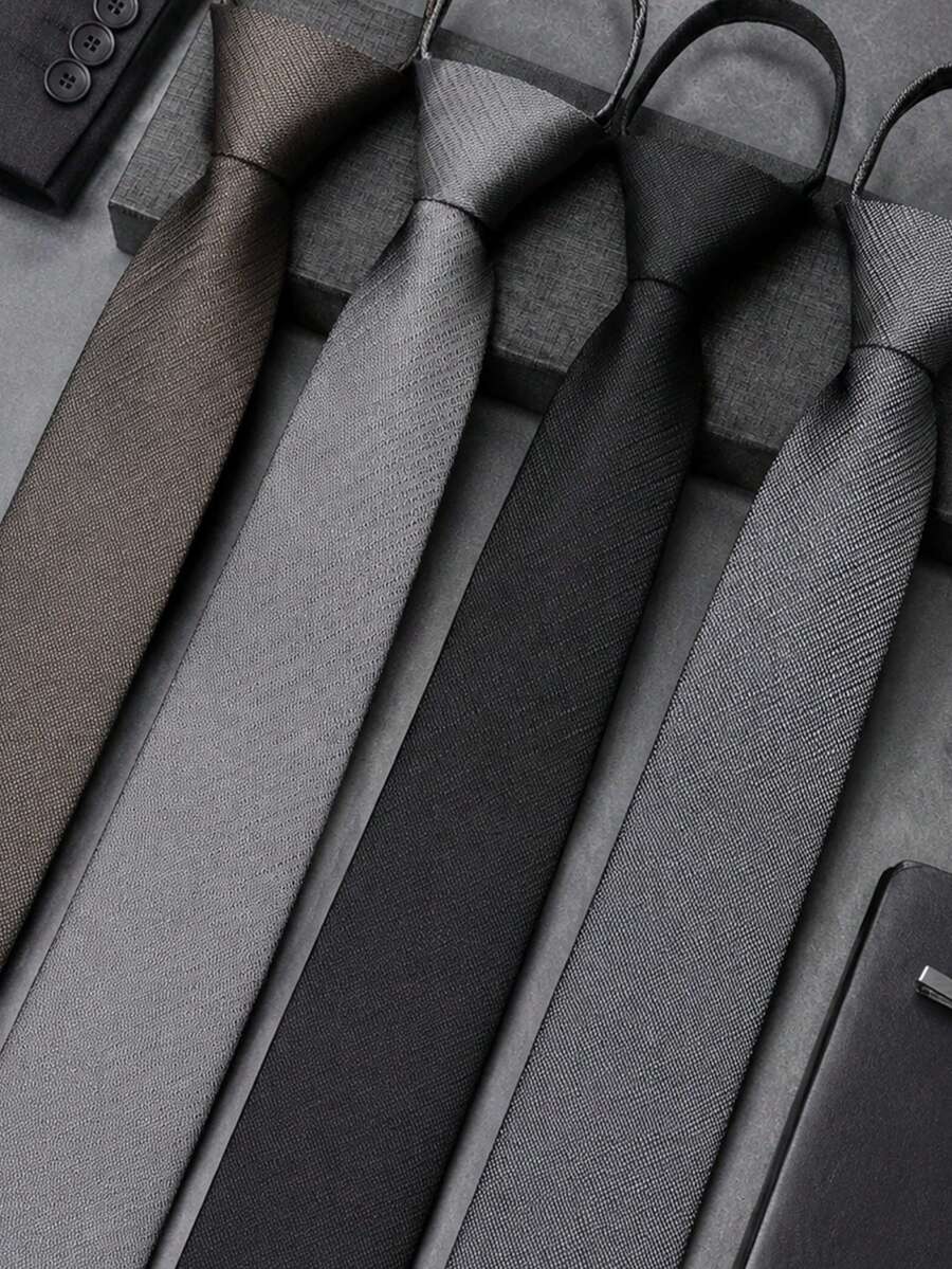 1 pezzo Cravatta grigia opaca a righe con texture, accessorio versatile per abito da sposo, banchetto e pendolarismo - Multicolore senza stampa - Visualizzare 1