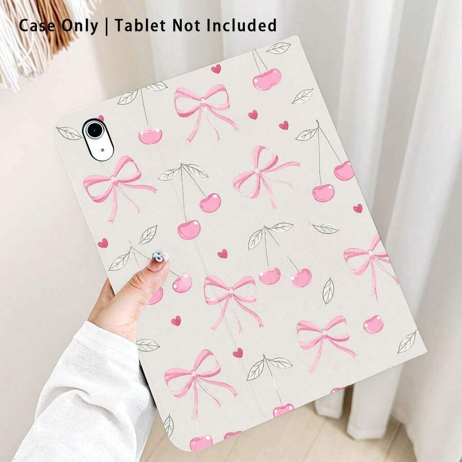 Pink Bow, Heart, Cherry Pattern, 1pc Flip Cover Tablet Protective Case With Pen Slot, Compatible With Honor 8/9/10/X8/X8A/X9/X8Pro/X9Pro, MatePad Se 11 Inch/MatePad 11 Inch/11.5 Inch, MatePad Pro, Apple 10th/11th Gen 2025 (A16), Galaxy Tab A7/A9 And Other Popular Models - Style 12 - View 1