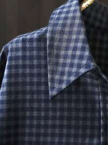Women's Autumn Fashion Versatile Plaid Single-Breasted Long Sleeve Patchwork Shirt - Dark Blue - View 5