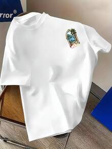 Men's Casual T-Shirt With Lake Como Landscape Print, Italy, Versatile And Stylish Short Sleeve, New Men's T-Shirt, Modern Outfit With A Unique And Niche Design, E - 白色 - 查看 3