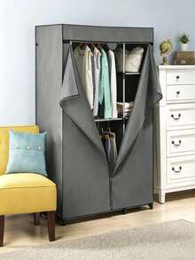 Portable Fabric Wardrobe, Metal Frame Dustproof V-Zipper Closet With Side Pockets, Large Space-Saving Garment Storage Cabinet For Renters, Family, Apartments, Dorms & Bedroom,Hanging Shirts Pants Dresses - View 7