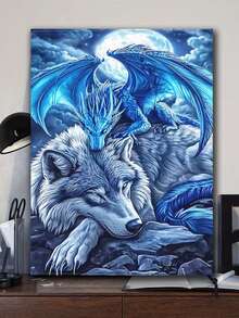 Dragon Wolf Diy Diamond Painting Kit -Diamond Art Mosaic Craft Cozy Healing Artwork Design Animal, Immersive Handmade Stress Relief, Home Decor Art DIY Craft Lover's Holiday Surprise Gift - round diamond - View 2