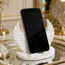 1pc Angel Wing Design 3D Printed Durable Plastic Phone Stand, 3D Printed Creative Desktop Decor, Suitable For Various Scenes And Rooms, Portable Use, Minimalist Nordic Style Phone Holder, Pink And White Available, Can Be Used As Gifts For Various Holidays, Valentine's Day, Mother's Day, Christmas, Thanksgiving, Halloween - Wing - View 2