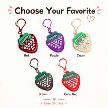 Cartoon Strawberry Pendant Mini Calculator, 5-Color Soft Cute Fruit Shape, Rounded Edgeless Body, Matching Color Hanging Ring, Compact And Portable, Clear Digital Small Screen, Girls' Backpack Charm, Desktop Ornament, Cute And Practical Portable Calculator Accessory - Single Piece - View 5