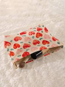 1 pieza Bolsa de almacenamiento de cosméticos portátil con estampado de corazón, impresión de doble cara, bolsa de maquillaje con cremallera para viajes, organizador multifuncional de artículos de tocador - Multicolor - Ver 4