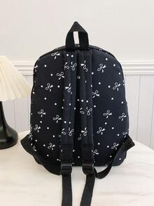 1 Large Capacity Nylon Schoolbag For Students, Simple Solid Color Backpack For College Students, Ladies Nylon Backpack, Girl Travel Backpack - Black - View 6