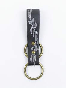 1pc Medieval Double Ring Skirt Hike Renaissance Waistband Accessory PU Leather Leaf-Print Clips For Dress Pirate Belt Vintage Costume - A - View 4