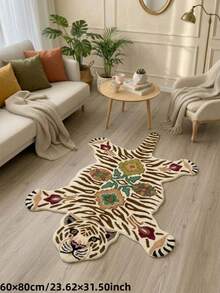 1pc Floral Tiger Shaped Rug, Plush Tiger Shaped Area Rug - Soft, Super Absorbent, Suitable For Bedroom, Living Room Or Bathroom, Machine Washable, Bathroom Rug, Decorative Rug, Bedroom Decor, Small Rug, Rug, Home Decor, Living Room Rug, Living Room Small Rug, Bedroom Rug, Living Room Home Decor - Multicolor - View 3