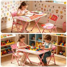 This Children's Study Desk And Chair Set Is Designed For Children Aged 3-8. It Features A Foldable Structure For Easy Storage And Relocation, Making It Suitable For Use At Home, In Kindergarten, Or Outdoors. - Pink Set 02 - View 4