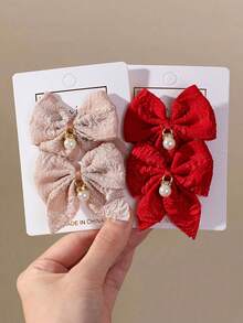 10pcs Girls Multi-Color Rhinestone Pearl Fabric Bow Hair Clips Side Hair Clips Simple Bangs Clips Non-Damaging Hair Clips Sweet Versatile Alligator Hair Clips Back Of Head Hair Clips For Daily Use - Multicolor - View 3