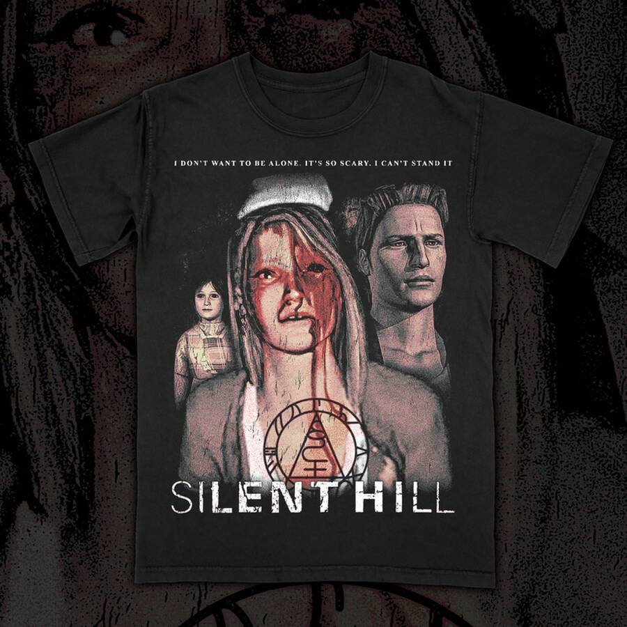 Silent Hill I Dont Want To Be Alone Horror Game T-Shirt. - 黑色 - 查看 1