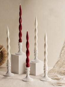 Set Lilin Aromaterapi Batang Panjang Spiral Biru 12pcs/4pcs/2pcs, Campuran Lilin Kedelai, Desain Taper Panjang 25cm, Lilin Wangi, Dekorasi Rumah Penting, Dekorasi Meja - Batang panjang berulir putih - View 5