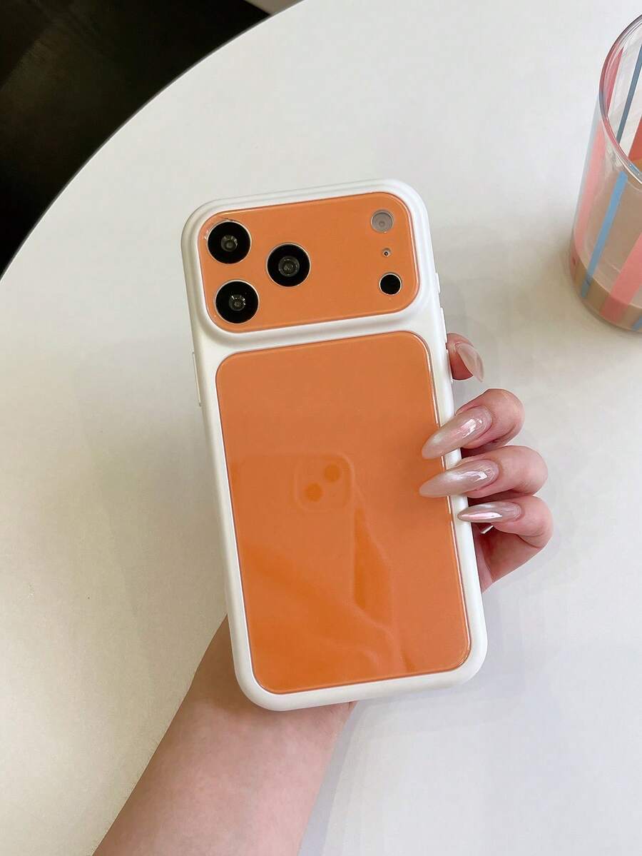 Luxury Solid Color Glossy Faux Glass Acrylic Material Phone Case, Double Layer Orange, 17 Series Large Window Phone Case, Suitable For IPhone 17 Pro Max 16 15 14 13 Pro Max, Lens Protection, Minimalist Solid Color Cute Elegant Phone Case, Suitable For IPhone 17 Pro Max 16 Pro Max 17 Pro 15 Pro Max 14 Pro Max 13 Pro Max Phone Case - Multicolor - View 1