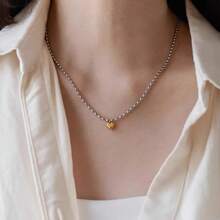 1pc Women's Fashion Minimalist Heart Pendant Necklace, Titanium Steel Non-Fading Clavicle Chain, Suitable For Women's Daily, Party, Music Festival Wear - Beaded Heart Necklace - View 1