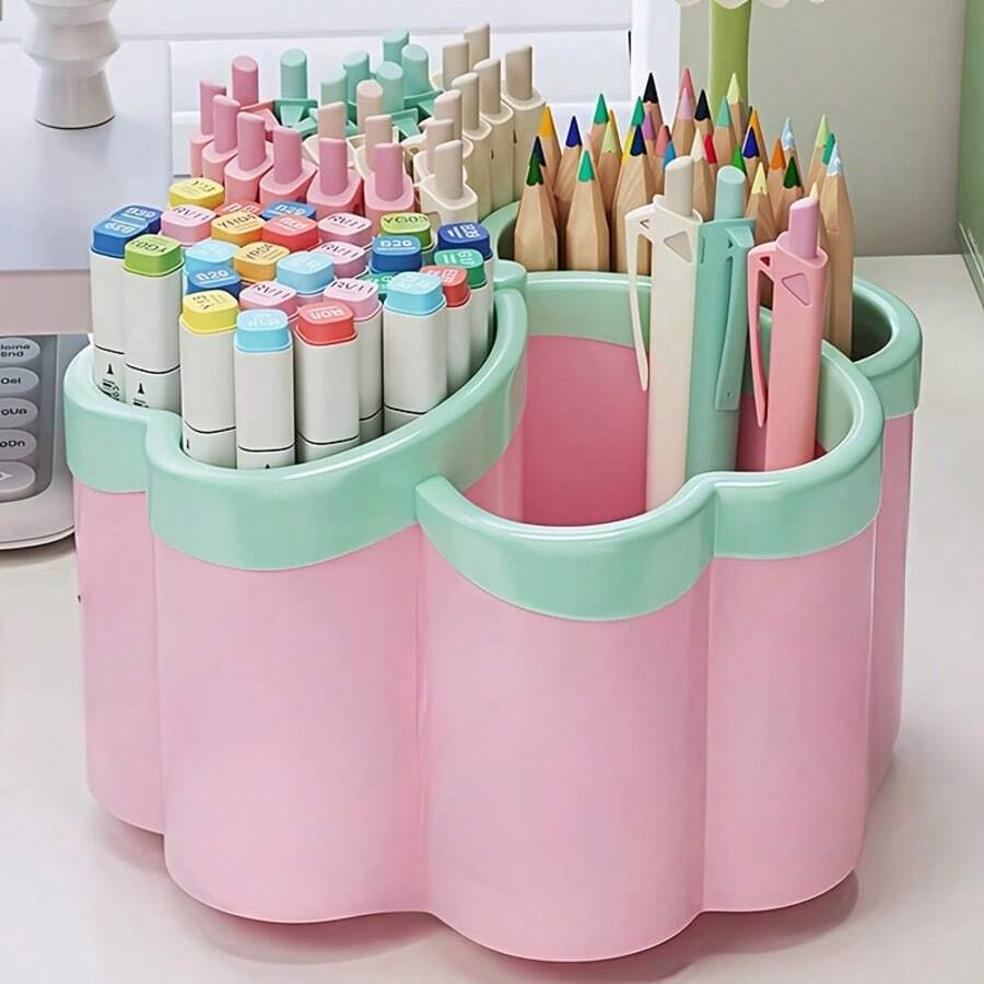 1pc 4-Compartment Large Capacity Pencil Holder, Multi-Function Pen Holder, Office Desk Organizer, 4-Compartment Design, Multi-Purpose Cosmetic Storage, Multi-Compartment Storage, Minimalist Design, Suitable For Office And Bedroom - Multicolor - View 1
