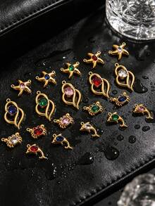 3Pcs 304 Stainless Steel 18K Gold Plated Colorful Rhinestone Marine Life Pendants DIY Handmade Jewelry Accessories/Waterproof And Fade-Resistant - Basket - View 2
