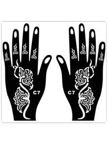 Hana Hand-Drawn Hollow Hands Tattoo Stencil + 1 Bottle Red Henna Tattoo Ink Combo Set, Henna Tattoo, Suitable For Hands, DIY Painting, Ink, Reusable Mehndi Design Template Ink - Red - View 6
