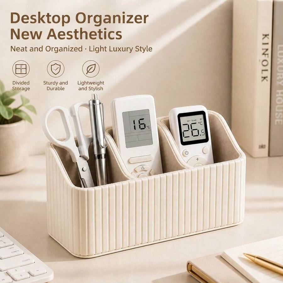 3-Slot PU Leather Remote Control Box - Minimalist Home Desktop Remote Organizer & Holder - Black - Multicolor - View 1