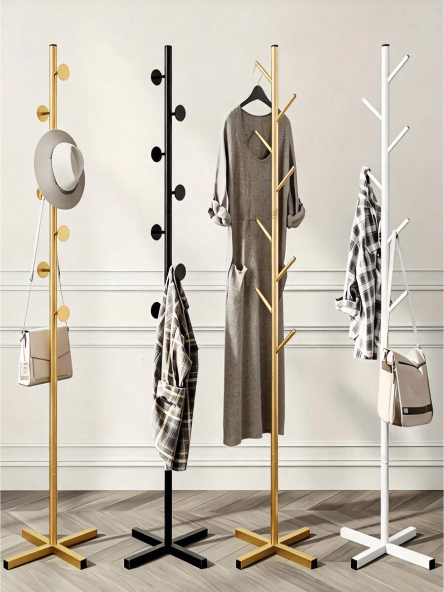 Floor Standing Metal Coat Rack, Tree-Shaped Hooks, Easy Installation, Lightweight And Durable. Suitable For Entryway, Living Room, Bedroom, Can Hang Clothes And Hats.