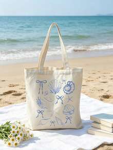 Shell Blue Floral Sweet Style Printed Tote Bag, Lightweight Foldable Shopping Bag, Suitable For Shopping And Daily Activities - Multicolor - View 14