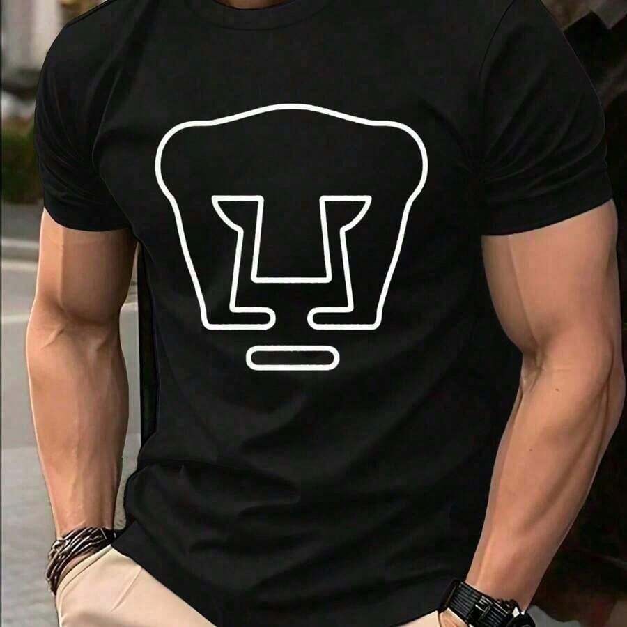 Men's T-Shirt - LIGA MX - PUMAS UNAM Football Club, Text And , Fashion Graphic T-Shirt, 92% Cotton, Soft And Comfortable, Summer Fashion T-Shirt, Aéxicosummer - 黑色 - 查看 1