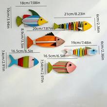 6pcs Set - Mediterranean Style Vintage Fish Wall Decor, Fish-Shaped Wall Hanging Decoration, Wooden Fish School Wall Art, Suitable For Bathroom, Bedroom, Living Room, Model Home, B&B, Hotel, Wooden Wall Decor - 111 - View 5
